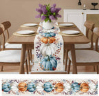 Fall Thanksgiving Table Runner, Watercolor Autumn Pumpkins Eucalyptus Leaves Cotton Linen Tablecloth Farmhouse Table Decor for Home,Kitchen,Dining Room,Indoor,Outdoor,13X90 Inches Long, Blue Orange