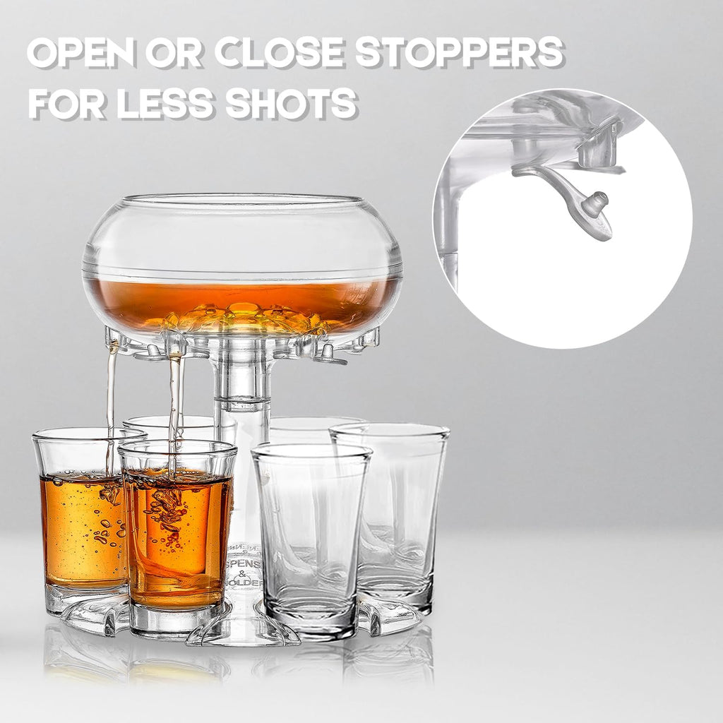Adjustable Shot Glass Dispenser and Holder Made of Food Grade Plexiglass, Shot Dispenser with 6 Drinking Glasses for Kinds of Parties (Gold)