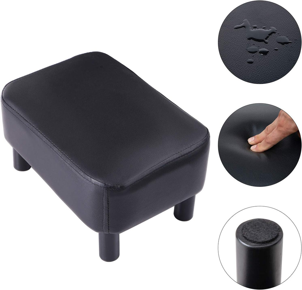 IBUYKE Small Footstool Ottoman, PU Faux Leather Footrest, Black RF-BD210