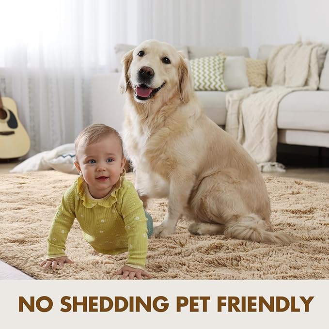 5x7 Ft Shag Beige Rugs for Bedroom Living Room, Ultra Soft Fluffy Furry Area - Image 7