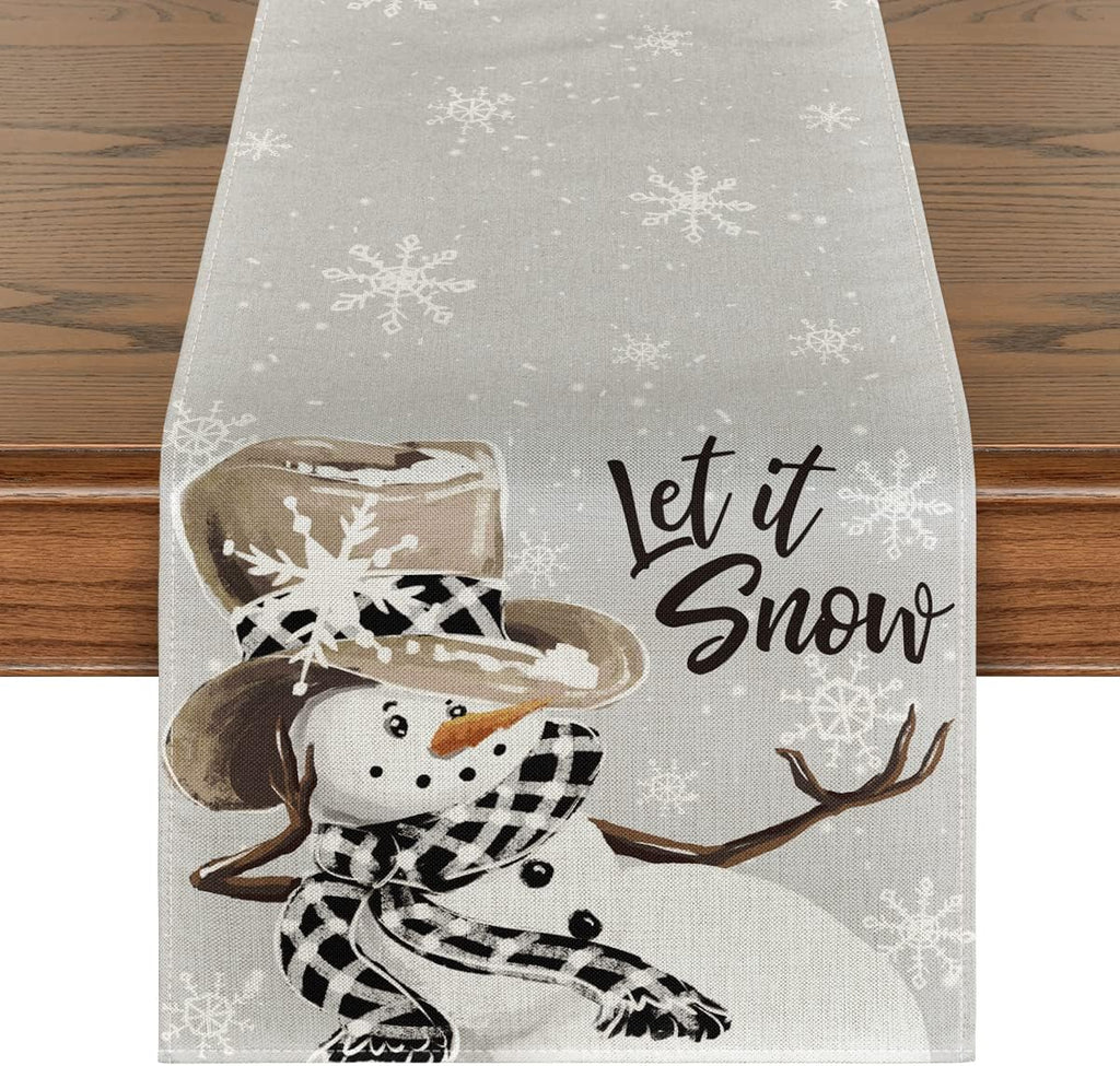 Artoid Mode Grey Snowman Winter Table Runner Home Party Decor 13x90 Inch