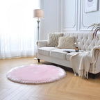 duduta Pink Faux Sheepskin Round Rug 4x4 ft, Fluffy Shag Fur Bedroom Nursery - Image 7