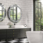 QMDECOR Round Wall Mirror 28x28 inch Crystal Crush Diamond Decor for Home Decoration Silver Mirror.