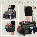 Extra-Large Rolling Cleaning Caddy with Wheels,Cleaning Caddy Bag with Detachable Trolley,Water Resistant Lining Cleaning Supply Organizer with Handle for Cleaners,Housekeepers (Army Green)