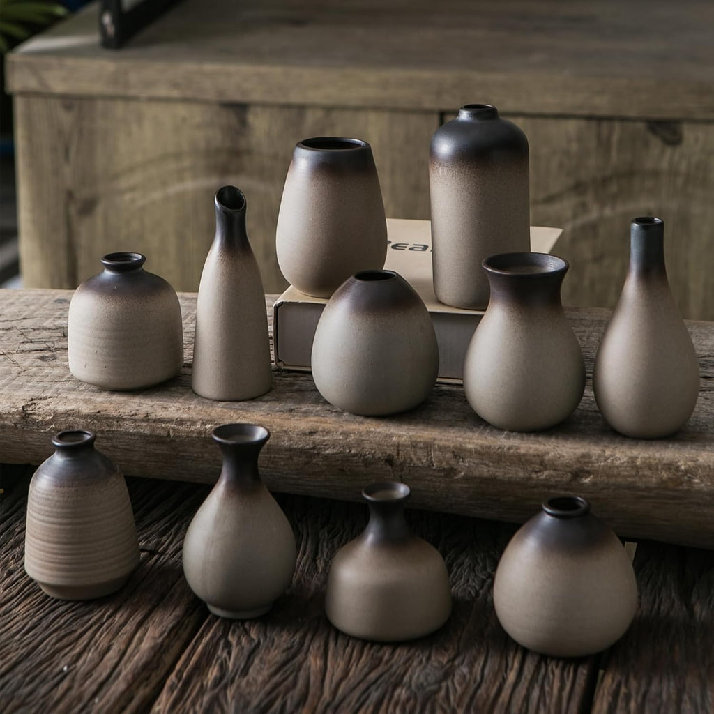 JOJUNO Rustic Bud Vases, Small Ceramic Vase Set of 11 Farmhouse Home Decor