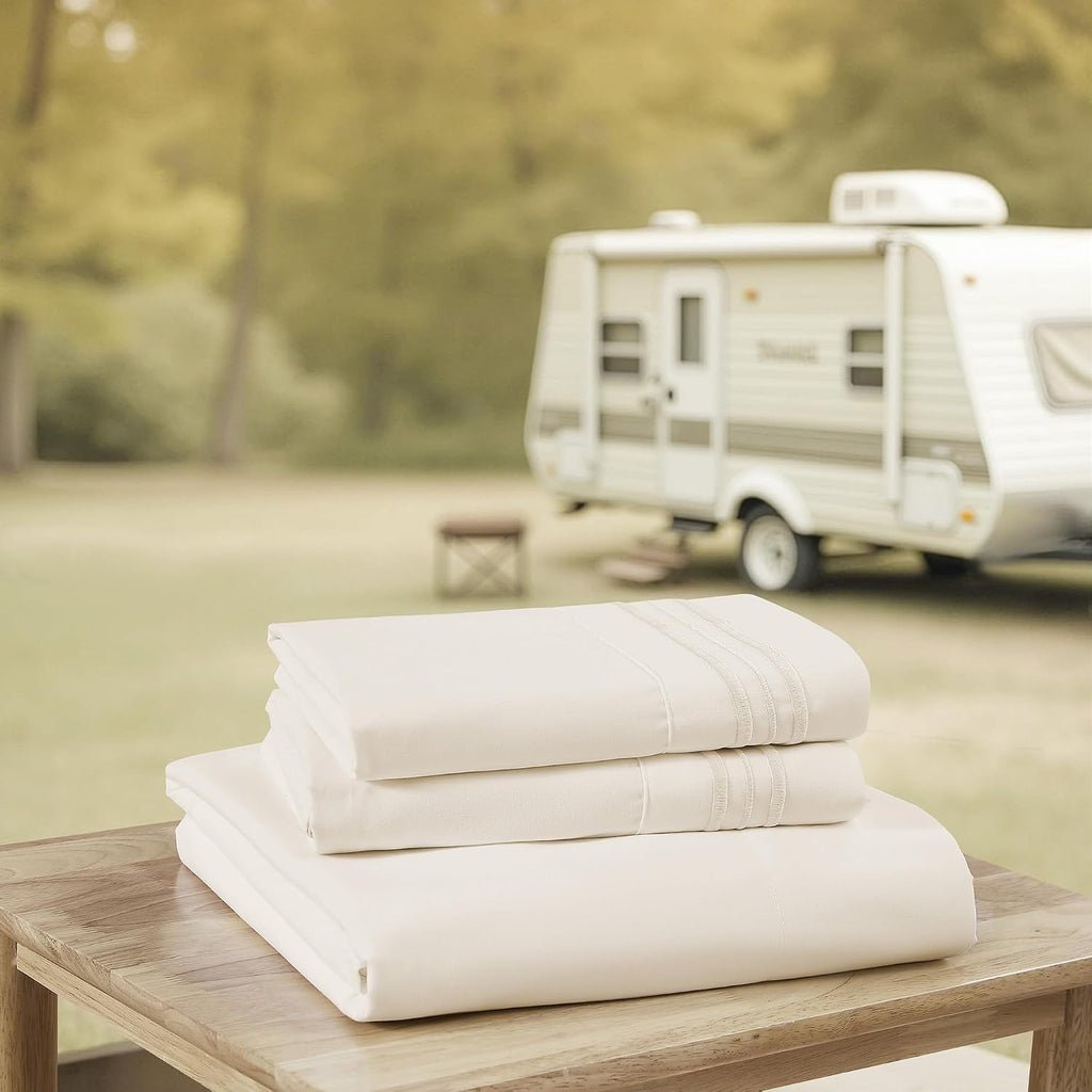 Camping Sheets Queen Size - Outdoor Air Mattress Sheet Set – Built-in Corner Straps for Air Mattress & Camping Use – Designed for Inflatable Beds & Tailgate Sleepovers, Ivory