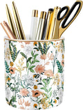 Large Capacity Colored Pen Holder for Desk, Ceramic Pencil Holder Pen Cup Marker Holder Makeup Brush Holders, Desk Accessories & Workspace Organizers for Home, Office, White Flower