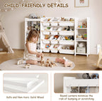 3-in-1 Kids Toy Storage Organizer, White Solid Wood, White Bins