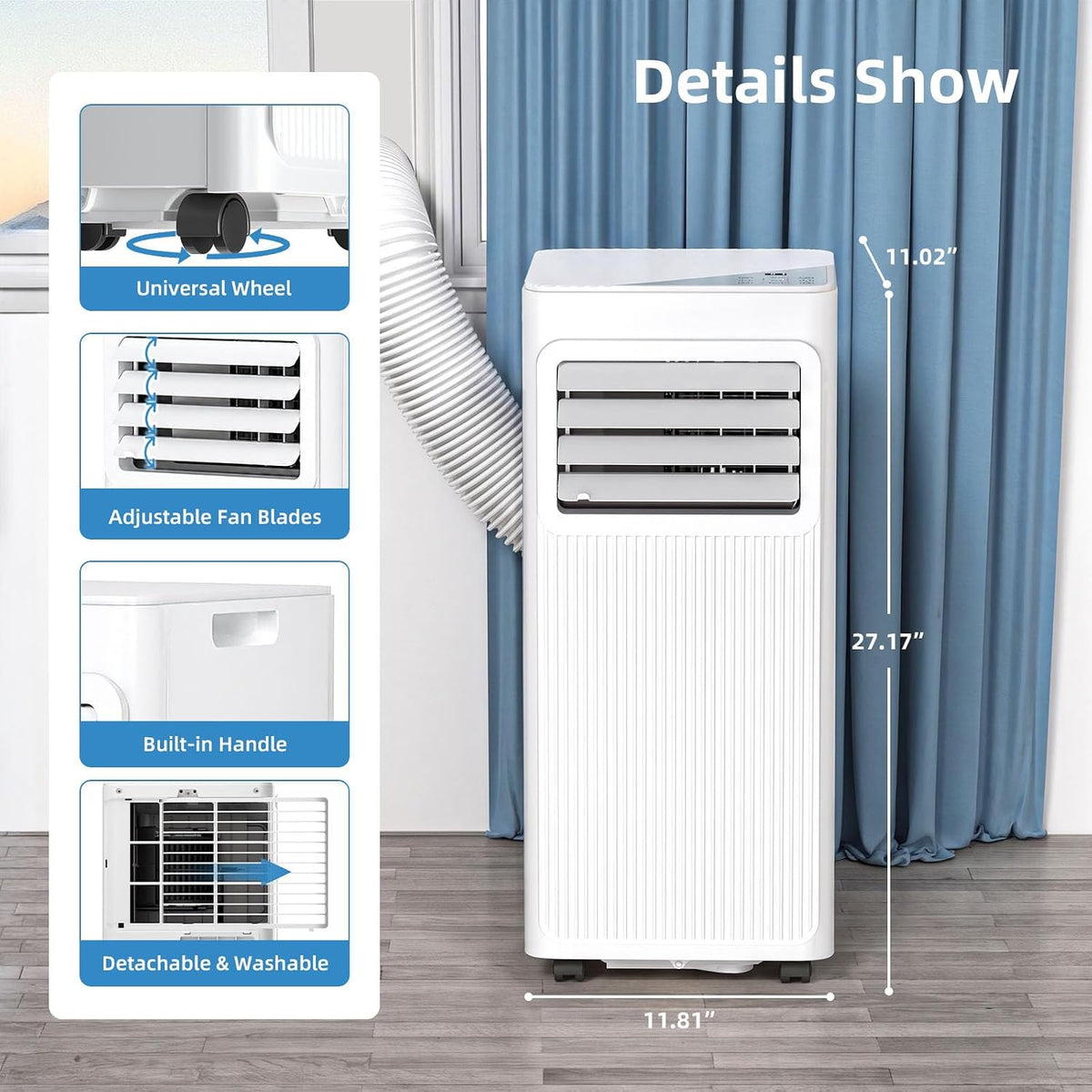 Antarctic Star 10000 BTU Portable Air Conditioner, 3 in 1 Free Standing Cooling AC Unit with Fan & Dehumidifier & Cools, Sleep Mode, 24H Timer, for Home/Kitchen/Office