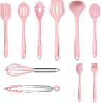 10-Piece Silicone Kitchen Utensil Set with Tongs, Pink