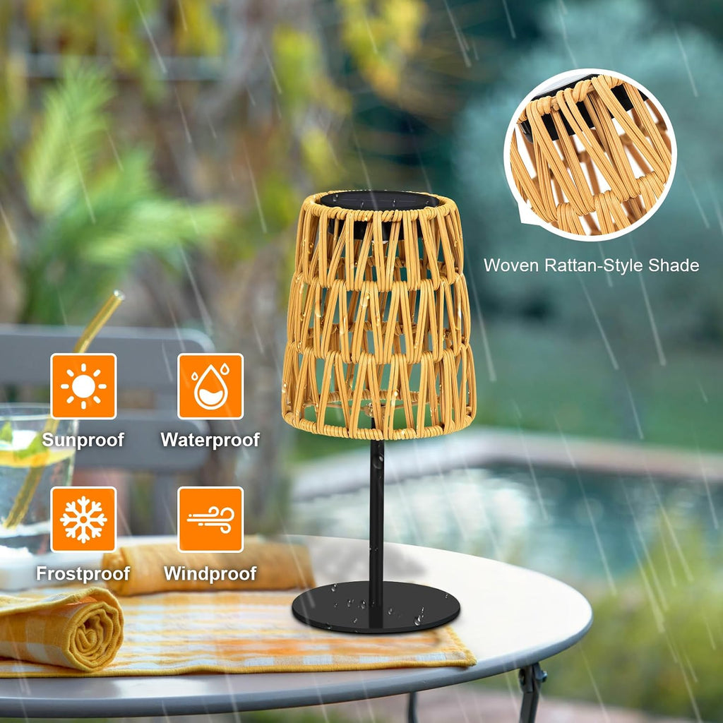2pcs Outdoor Table Lamp: Rechargeable LED Solar Lantern for Garden Yard, Waterproof Solar Lights Outdoor Cordless Table Rattan Lamp, Small Deck Lamp for Balcony Patio,Gift for Women Mother Days