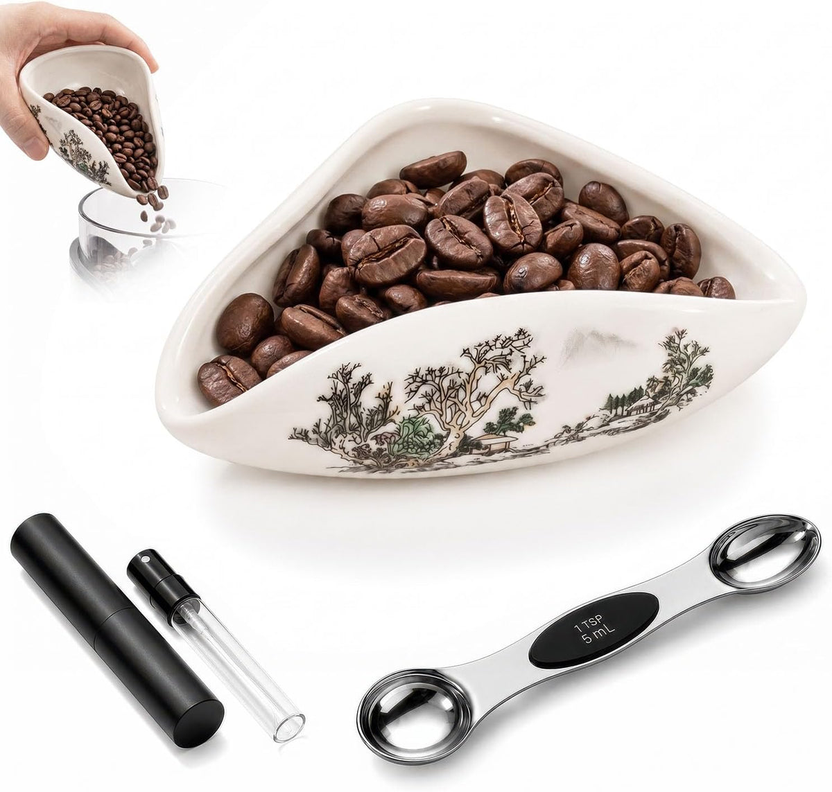 Ceramic Coffee Bean Dosing Cup Set + 10ml Sprayer + 5ml Measuring Spoon