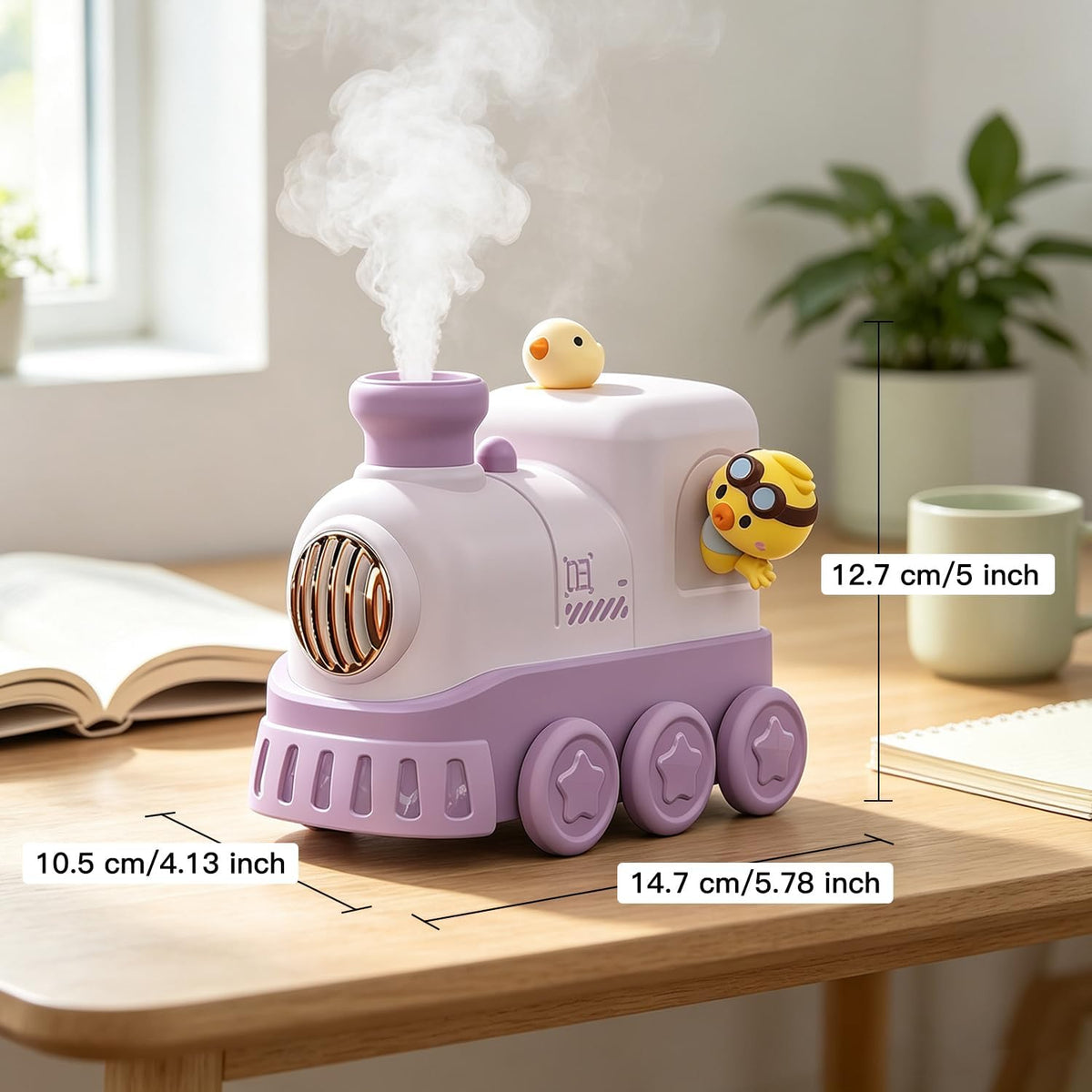 JOSTART Cute Train Humidifier, 300ml Portable USB Desktop, (Soft Purple)