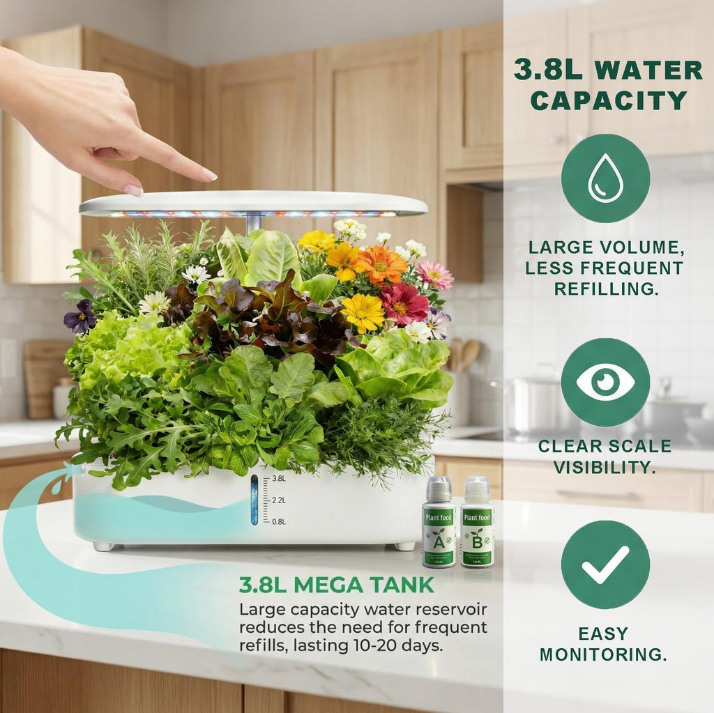 12 Pods Hydroponics Growing System Kit,Soil-Free Indoor Herbs Garden, White