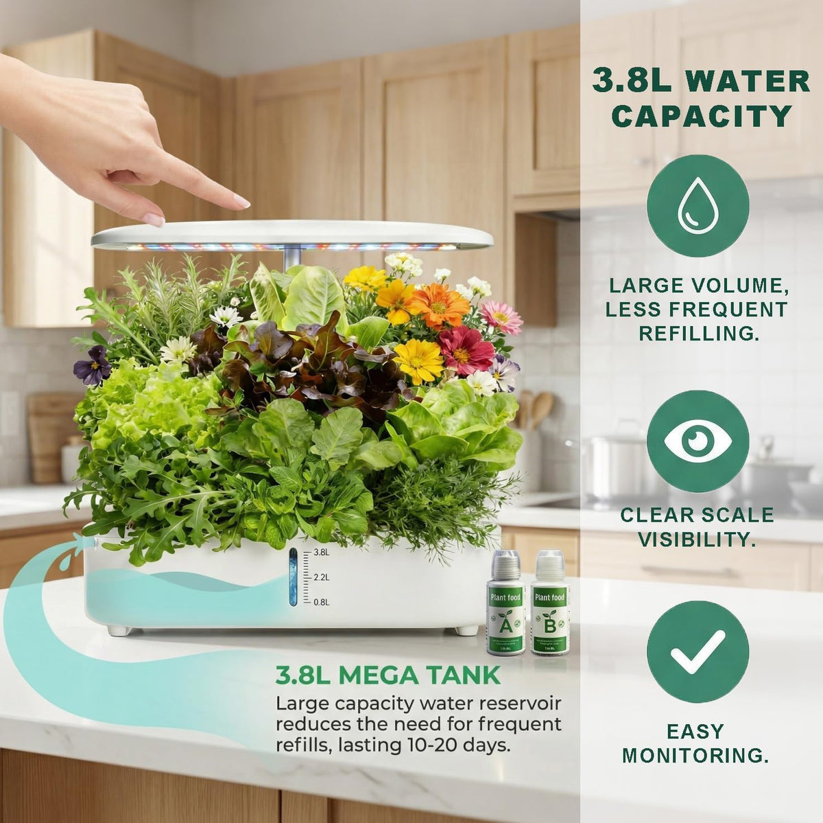 12 Pods Hydroponics Growing System Kit,Soil-Free Indoor Herbs Garden, White