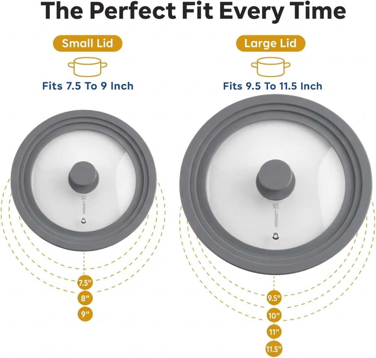 Universal Lid for Pots, Pans & Skillets, 7.5-11.5" Cookware