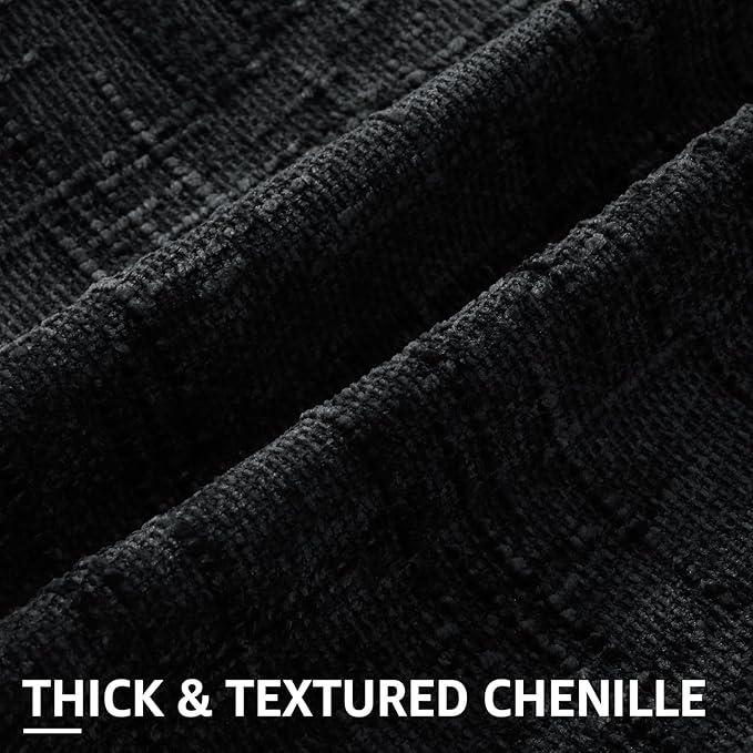 decorUhome Black Chenille Throw Pillow Covers 16x16 Set of 2 Textured Soft Cozy - Image 2