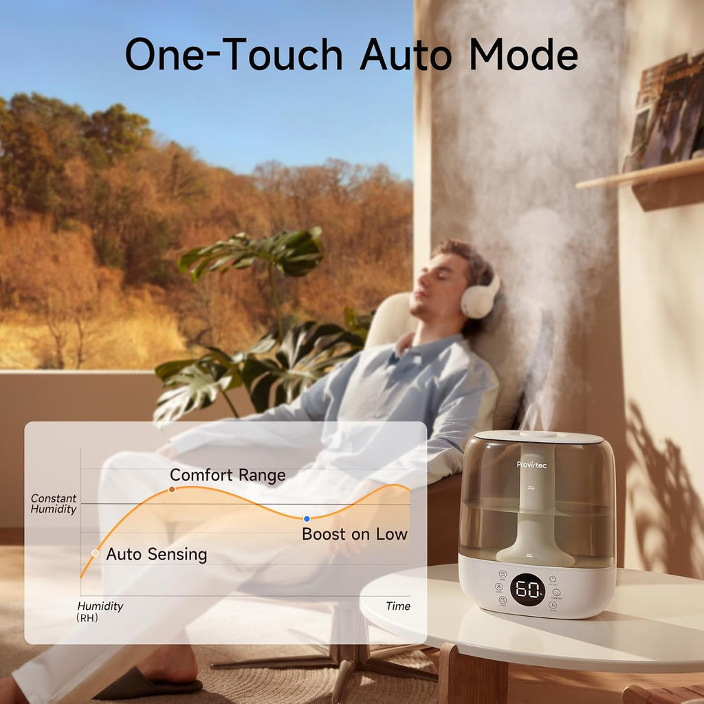 Provirtec Cool Mist Humidifier for Bedroom Easy to Clean, 6L Ultrasonic
