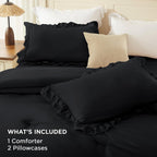 Andency Black Ruffle Comforter Set Queen Size, 3 Pieces
