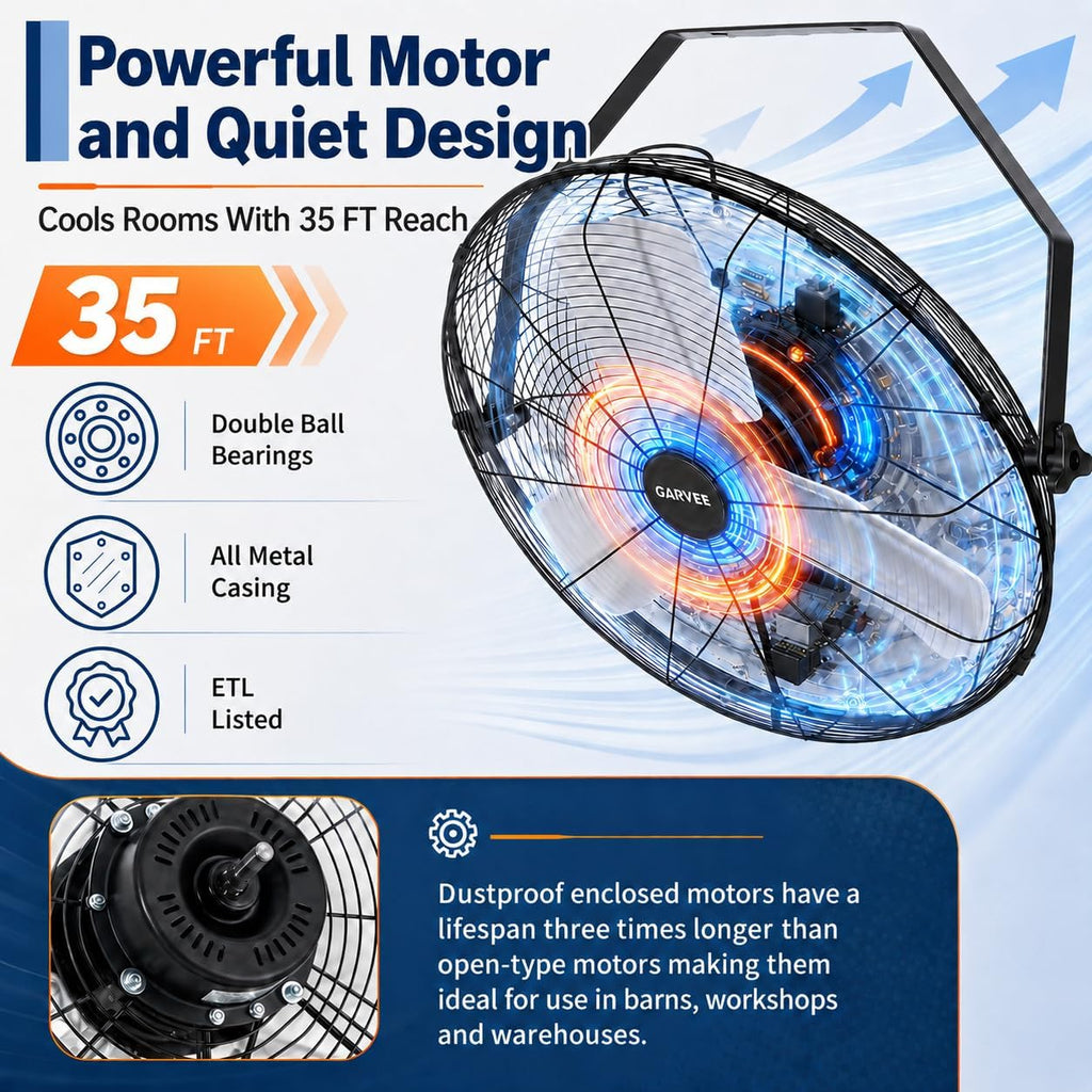 18 Inch Wall Mount Fan, 3 Speeds Wall Mounted Hanging Fan
