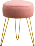 LUE BONA Vanity Stool, Pink Vanity Stools for Makeup Room, Round Ottoman Foot Stool, Velvet Footrest Vanity Chair for Bathroom Vanity, Bedroom, Living Room, Entryway, Offices, 300lbs