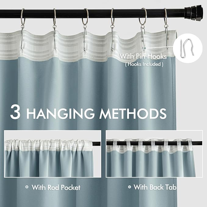 MIULEE Slate Blue Back Tab Blackout Curtain 96 Inch Long 2 Panels Set - Image 3