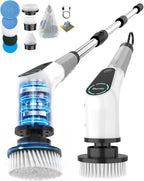 Dovety Electric Spin Scrubber, Extendable Handle, 8 Brush Heads-WH