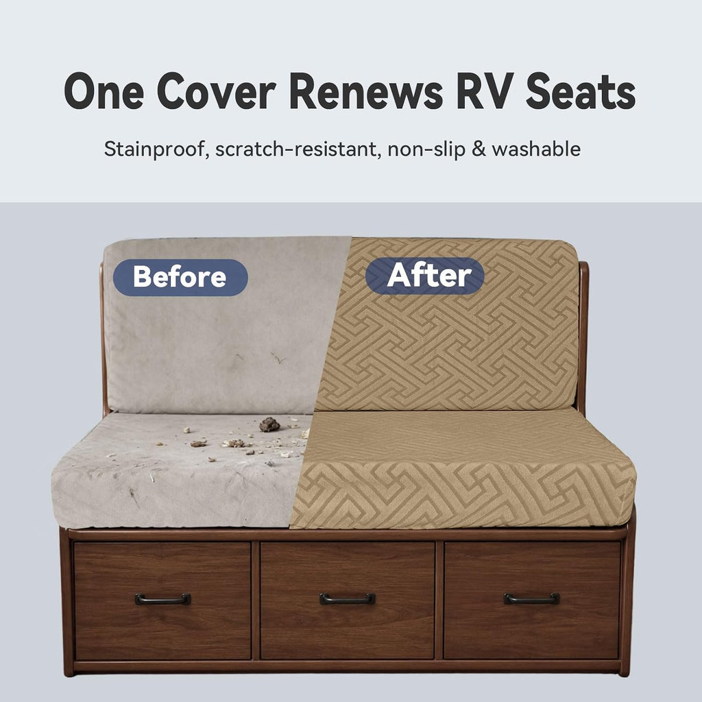 4PCS RV Dinette Cushion Covers, Premium 3D Jacquard Stretch Camper Cusion Covers, Breathable & Washable RV Booth Covers for Travel Trailer, Motorhome