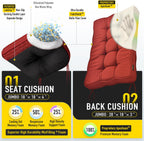 SUNROX Memory Foam Jumbo Rocking Chair Cushions, FadeShield Water Resistant Non Slip Durable Tufted Pads, Set of Seat & Back Cushion with Ties for Indoor/Outdoor Rocker, 2 Piece, Burgundy