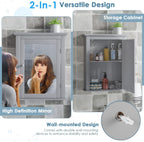Bathroom Mirror Cabinet, Wall Mounted Cabinet with Mirror Door, Adjustable Shef, Round Knob, Space Saving Wood Medicine Cabinet for Kitchen (Grey)