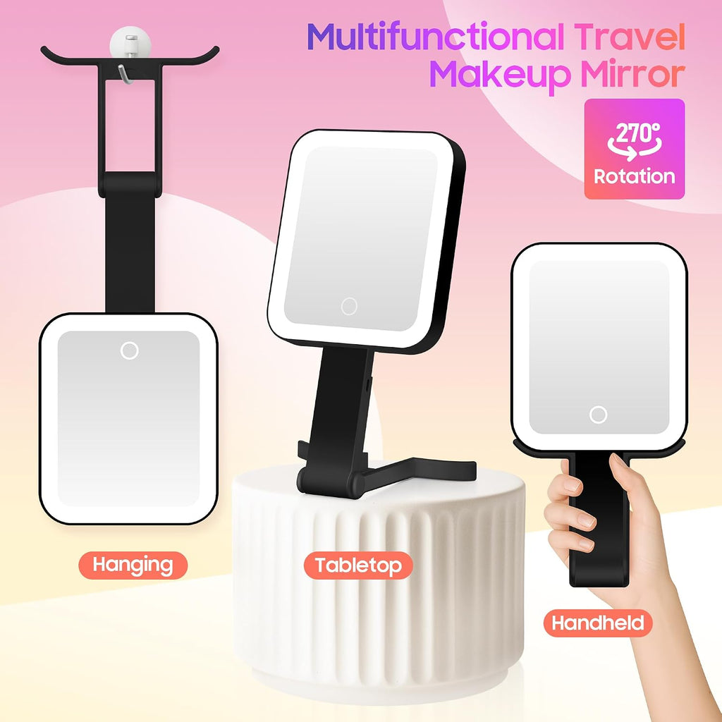 GOMIPURU Magnifying Travel Mirror with Light, 30X/1X Double-Sided Magnifying Mirror with 3 Color Lights, Brightness Adjustable, Foldable Handheld Makeup Mirrors Portable for Travel and Desktop, Dark