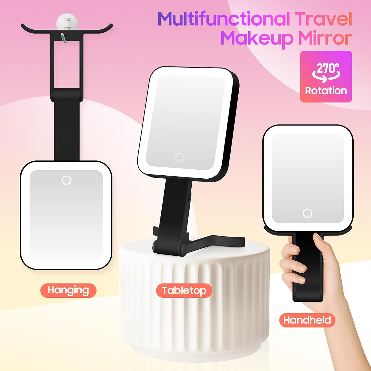 GOMIPURU Magnifying Travel Mirror with Light, 30X/1X Double-Sided Magnifying Mirror with 3 Color Lights, Brightness Adjustable, Foldable Handheld Makeup Mirrors Portable for Travel and Desktop, Dark
