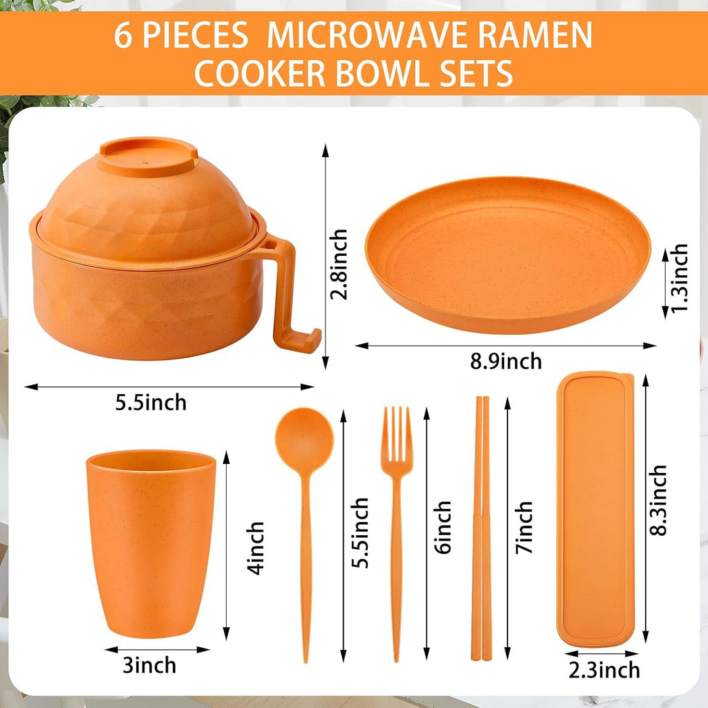 12 Pcs Microwave Ramen Cooker Set 40oz Bowl, Yellow, Orange