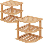 VERTORGAN 3 Tier Bamboo Dish Drying Rack,Corner Shelf 2 Pack(Natural)