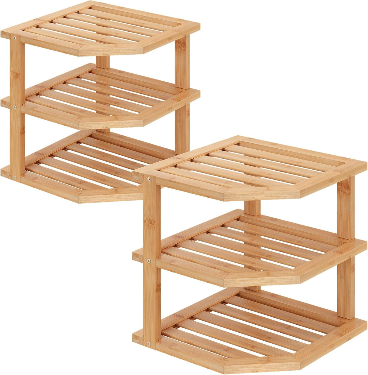 VERTORGAN 3 Tier Bamboo Dish Drying Rack,Corner Shelf 2 Pack(Natural)