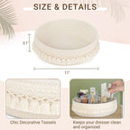 Mkono Makeup Perfume Organizer, Boho Decor Macrame Storage Basket, Ivory