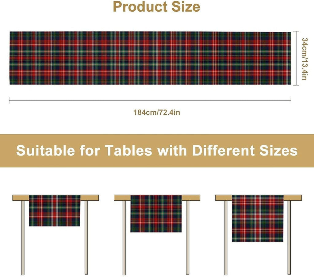 Christmas Plaid Table Runner, Red Green Checkered Tartan Style Print Seasonal Table Runner for Kitchen Dinning Coffee Table Decor Home Party Holiday, 13x90 Inch