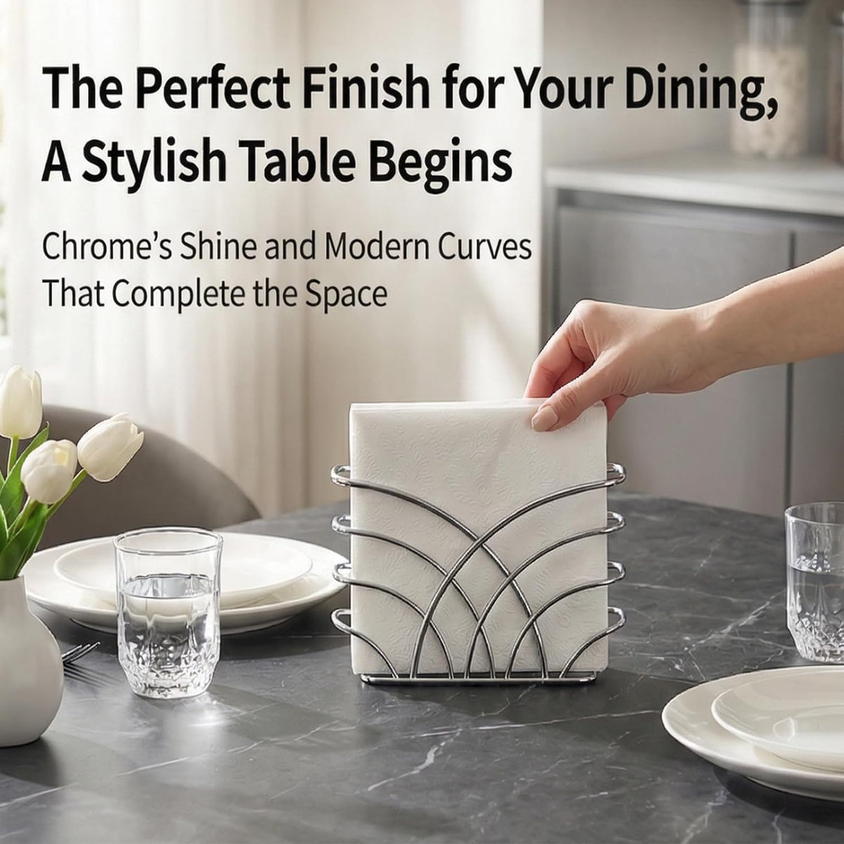 Napkin Holder for Table, Silver Iron Upright Paper Dispenser