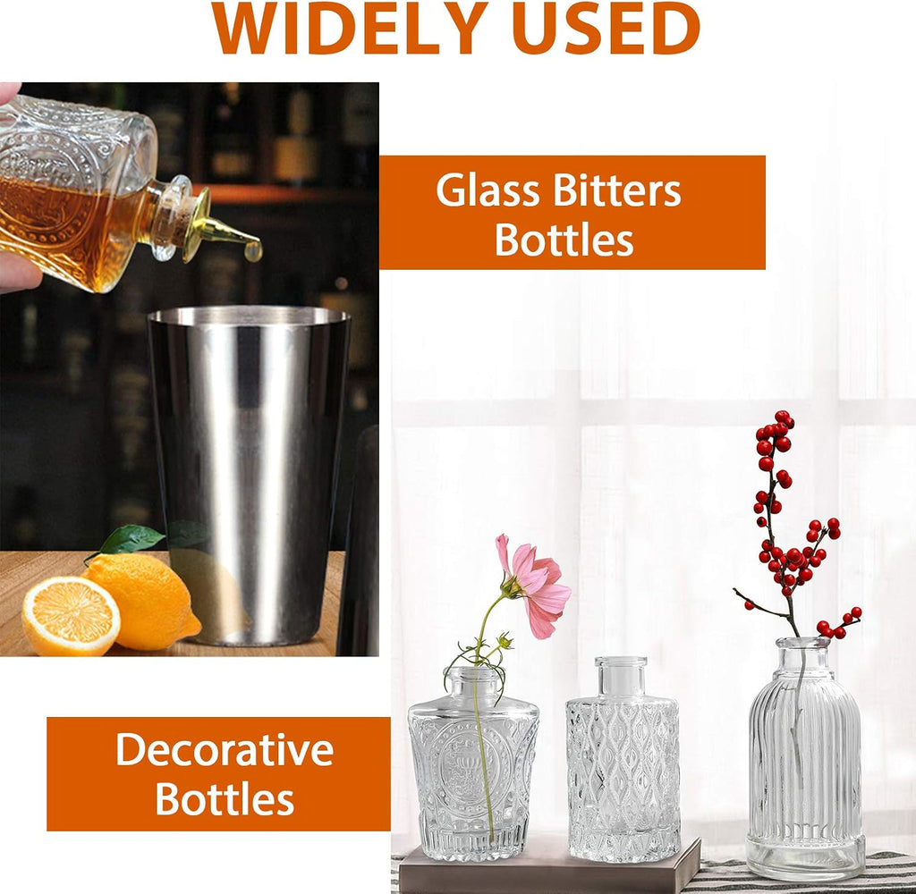 LINALL Bitters Bottle Set - Syrup Bottles with Stainless Steel Pourers, Glass Vintage Bottle,