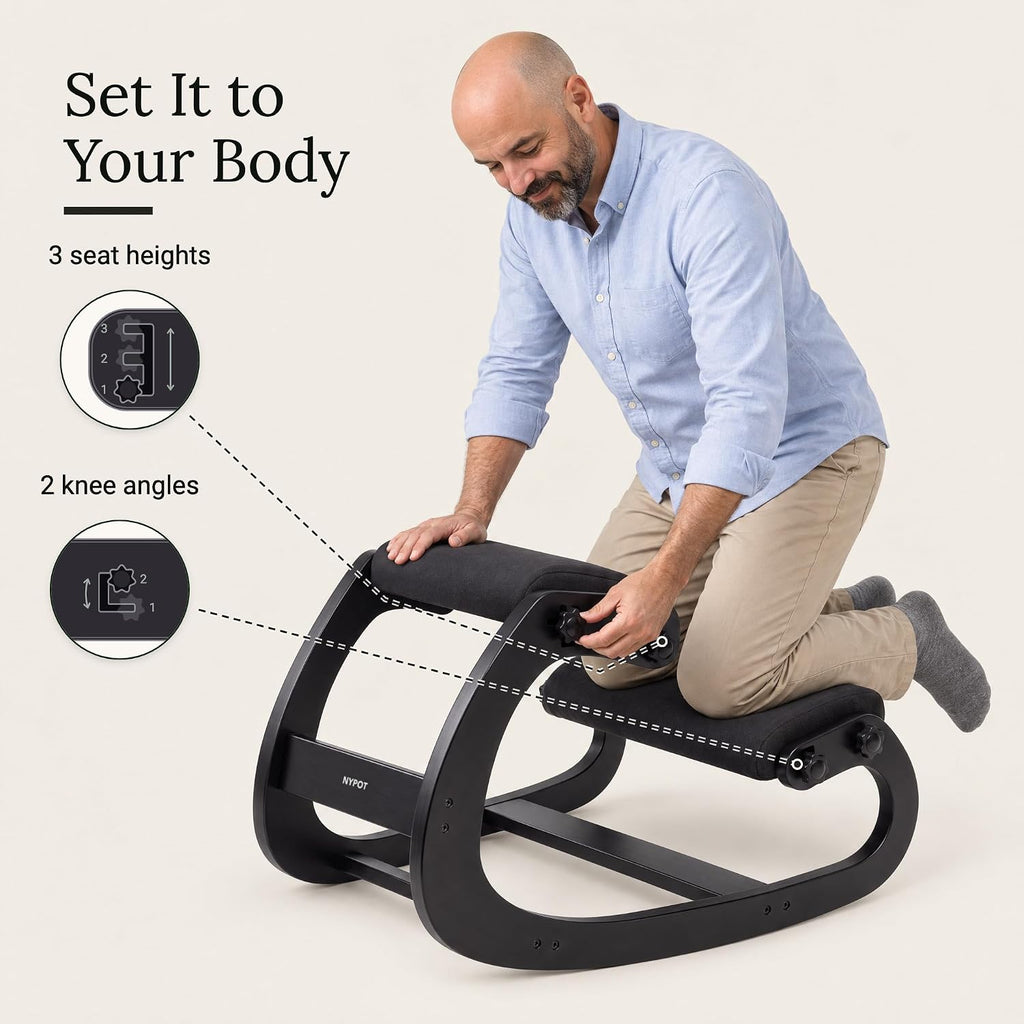 NYPOT Ergonomic Kneeling Chair with Adjustable Seats - Knee Chair for Posture Correction & Kneel Rocking Stool for Desk - Back Pain Relief for Home and Office, Supports 250 pounds - 5 Years Warranty
