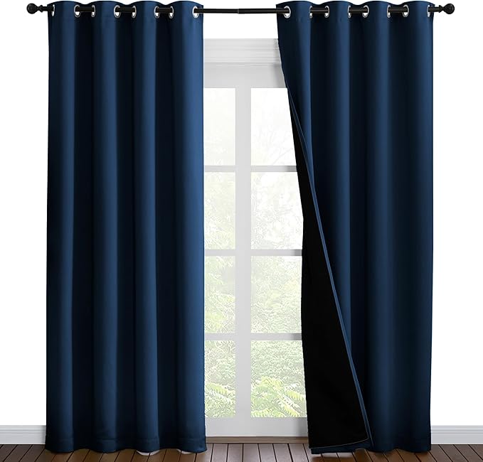 NICETOWN Moroccan Blue Full Shade Curtain Panels, Pair of Energy Smart & Noise by NICETOWN