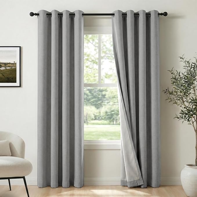 100% Blackout Shield Total Blackout Curtains Faux Linen Textured Thermal by 100BlackoutShield