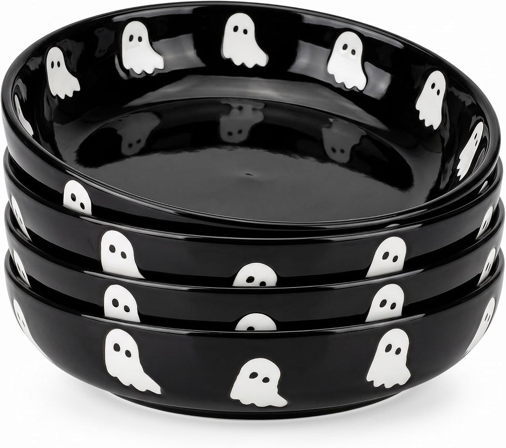4 Pcs Halloween Ghost Ceramic Pasta Bowls Microwave & Dishwasher Safe, 40oz