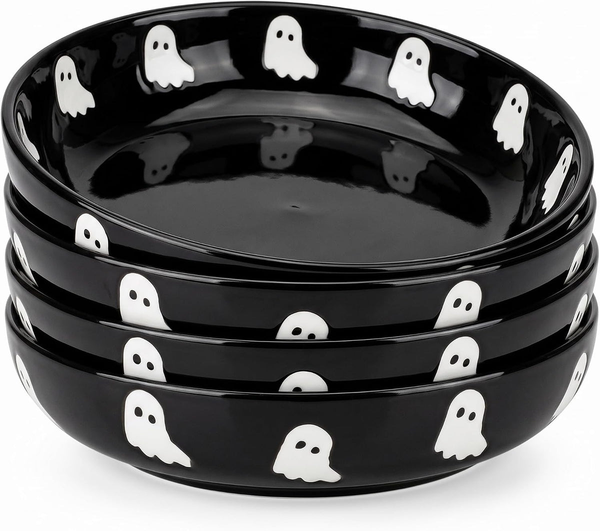 4 Pcs Halloween Ghost Ceramic Pasta Bowls Microwave & Dishwasher Safe, 40oz