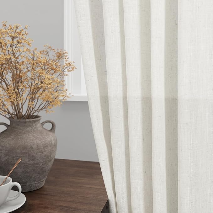 Nanspring Cream Linen Back Tab Curtains 86 Inch Length - Image 2