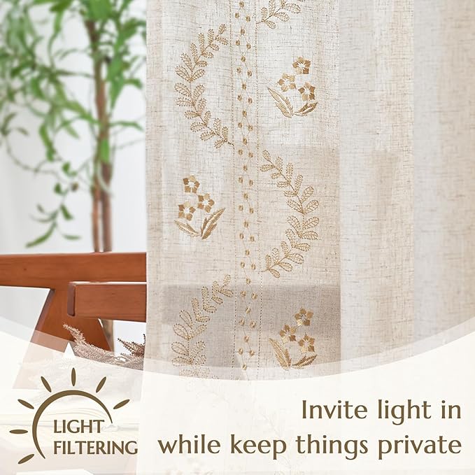 jinchan Belrose Linen Curtains for Bedroom Floral Curtains 84 Inch Length Linen - Image 5