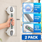 Shower Grab Bars for Seniors, Updated 12" Shower Suction Handles, 2 Pack