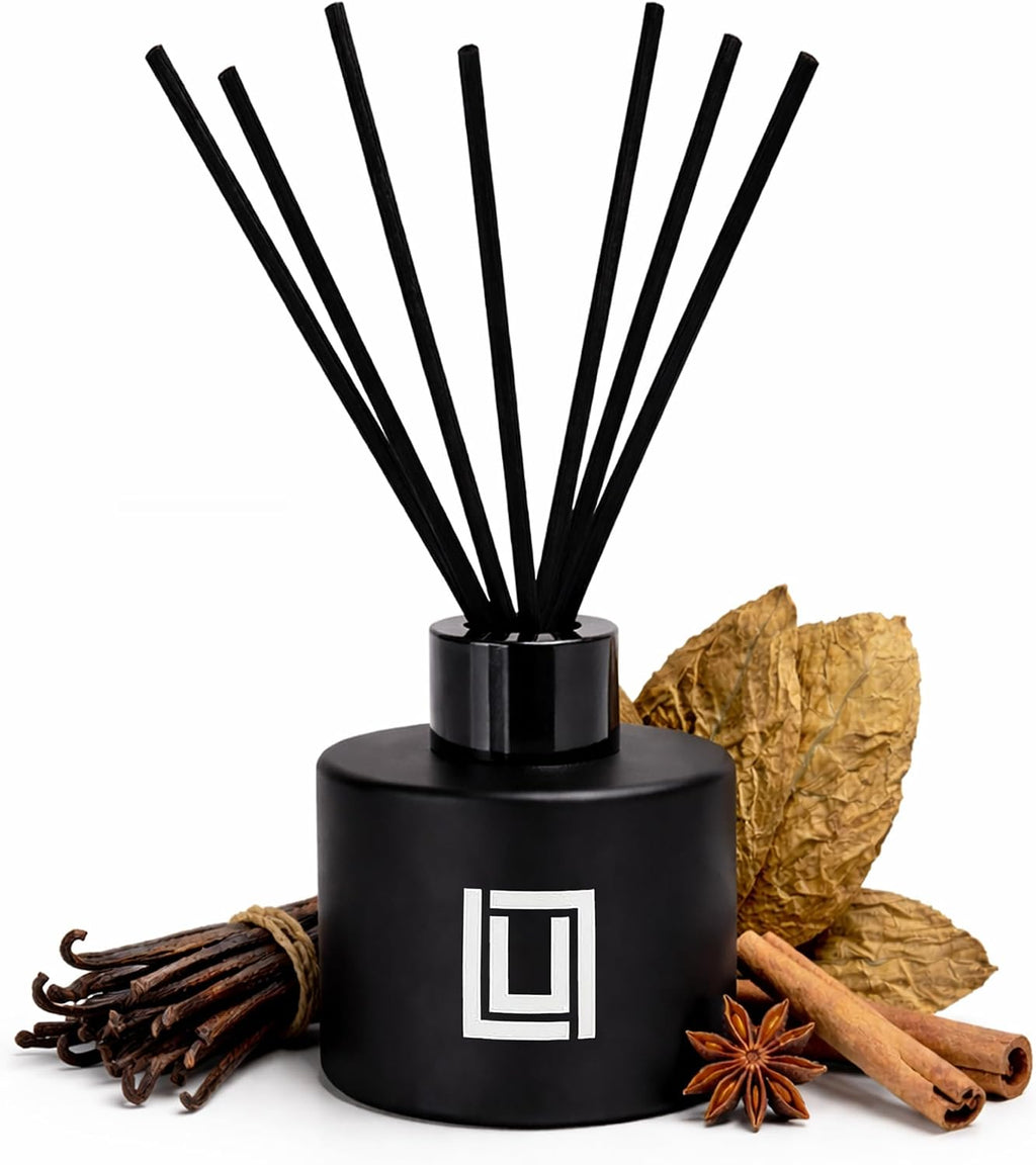 Lulu Candles | Reed Diffuser Set | Jasmine, Oud & Sandalwood | 6 Reed Sticks | Scent Diffuser for Bedroom Bathroom Living Room & Office - 4.2 FL Oz.
