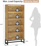 Tribesigns Tall Bookcase and Bookshelf, 70.8" Large Bookcases Organizer with LED Lights, Heavy Duty Free-Standing Library Bookshelf with 5-Tier Storage Shelves for Living Room, Bedroom (Brown)