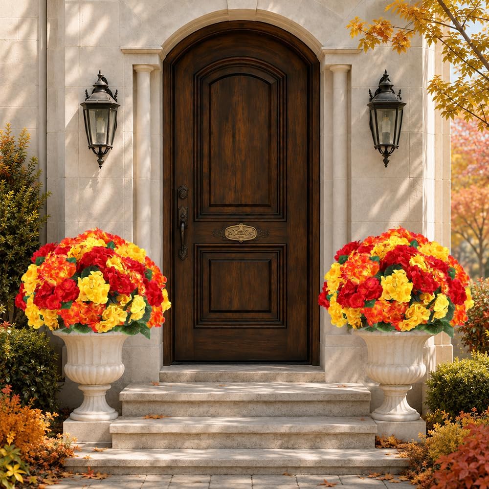 DULEFUN 6Pcs Fall Fake Geraniums Artificial Flowers, Real Faux Flowers
